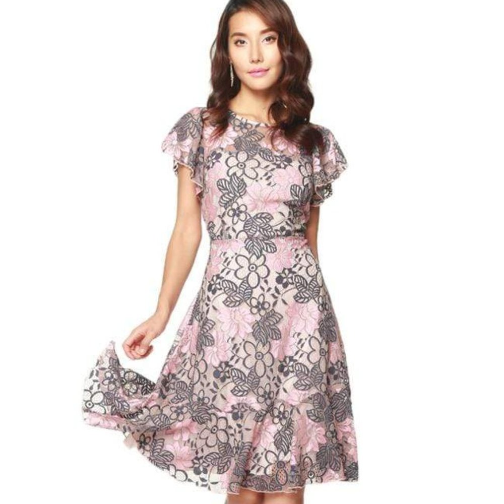 Eva Franco Pink Lace Midi Dress